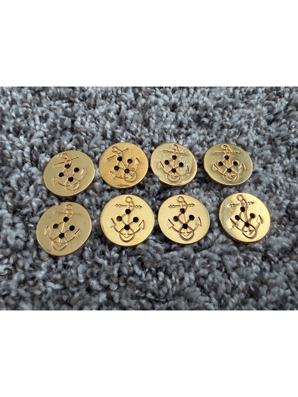 Vintage Lot of 8 Gold Tone Metal Nautical Anchor Button (four sew-through holes)